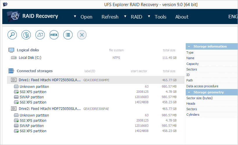 linkstation nas drives in list of connected storages in ufs explorer raid recovery program 