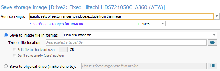 specific sets of sector ranges configured as source range in disk imaging configuration window in ufs explorer program