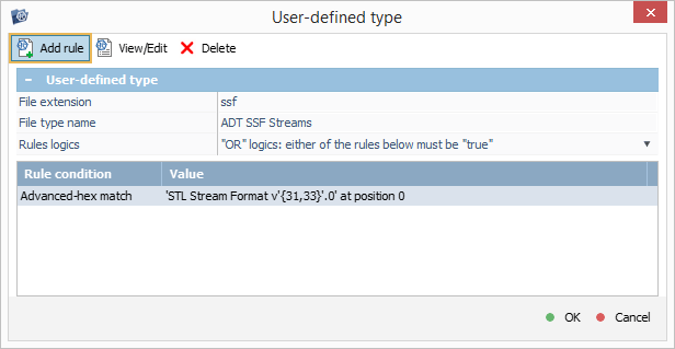 button to add more rules in add new rule window of ufs explorer intelliraw rules editor