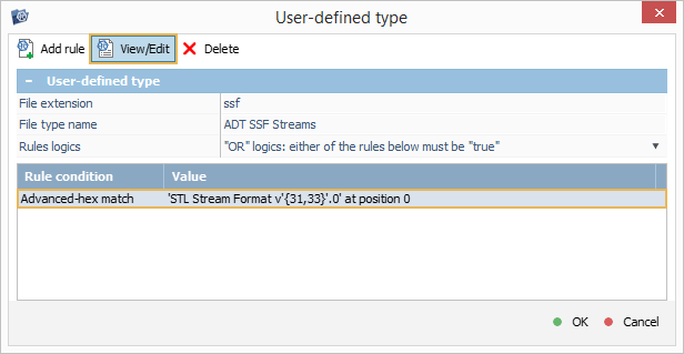 button to view and edit selected user defined rule in ufs explorer intelliraw rules editor