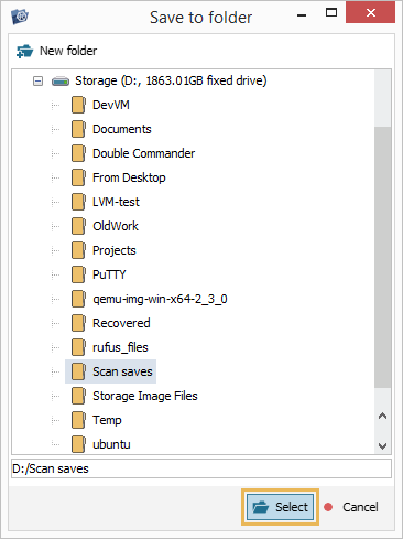 select target folder dialog in explorer of ufs explorer program