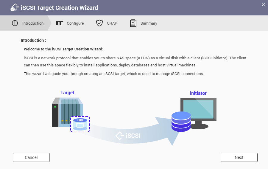 iscsi target setup in iscsi target creation wizard of qnap nas