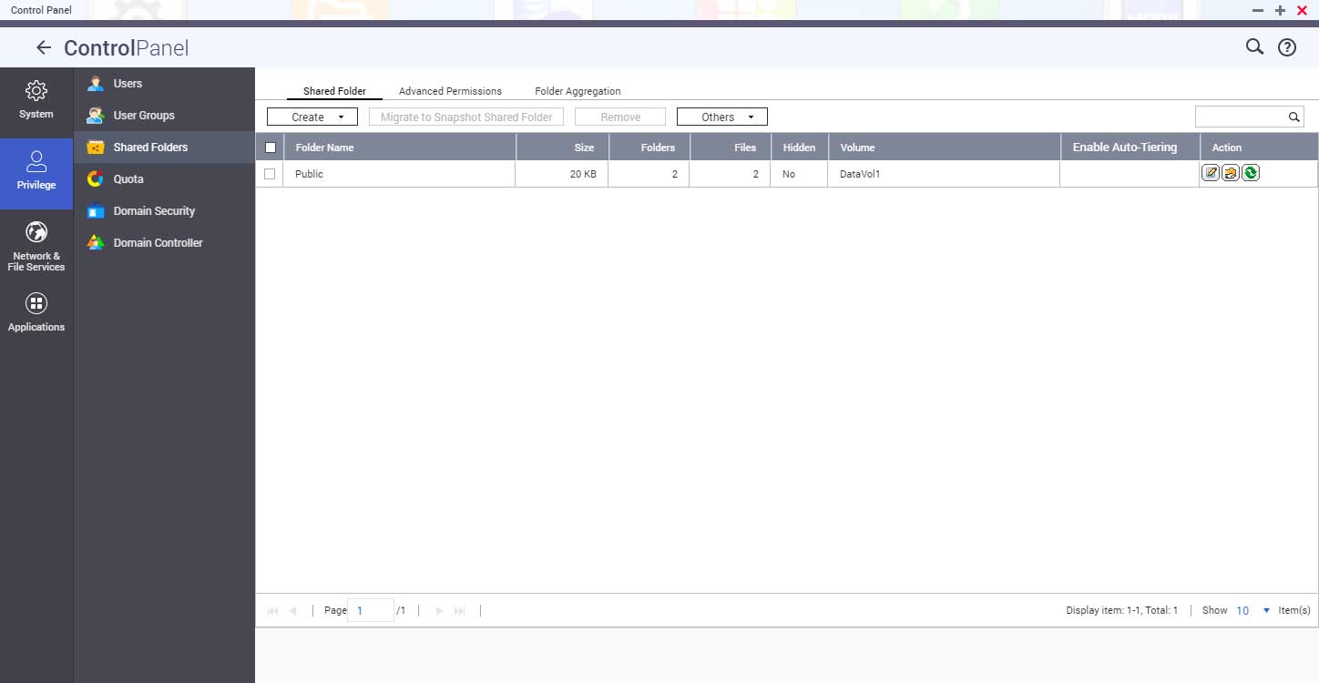 shared folder in qnap nas control panel