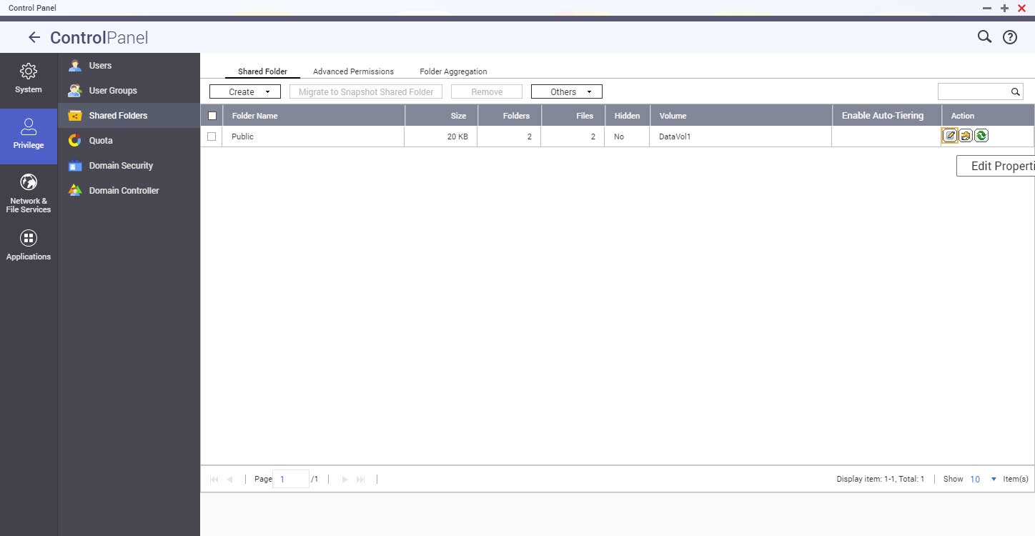 shared folders list in qnap nas control panel