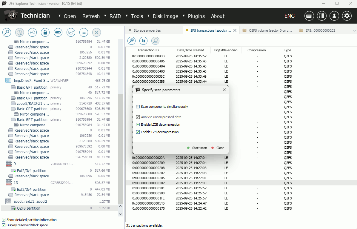 start transactions search