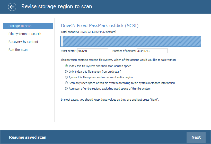 setting apfs partition region to scan in scanning configuration dialog in ufs explorer program