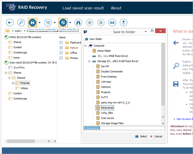 tools to select and save multiple recovered objects in explorer of ufs explorer raid recovery program