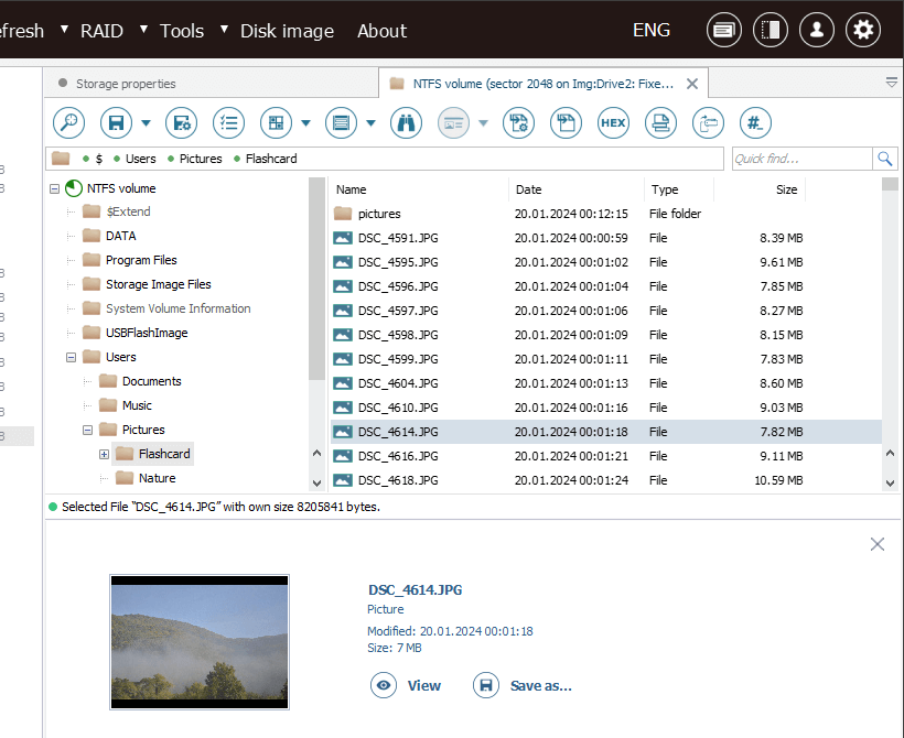 content of ntfs volume in explorer of ufs explorer professional recovery program