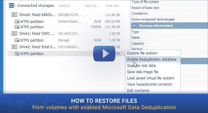 preview image of video tutorial of data recovery from volume with enabled microsoft data deduplication