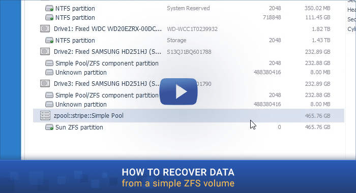 preview image of video tutorial of data recovery from simple ZFS volume with ufs explorer program