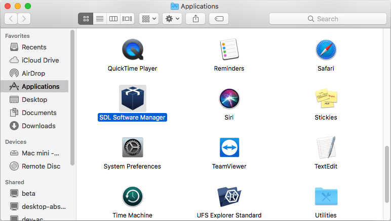 sdl software manager under applications section from go menu of finder