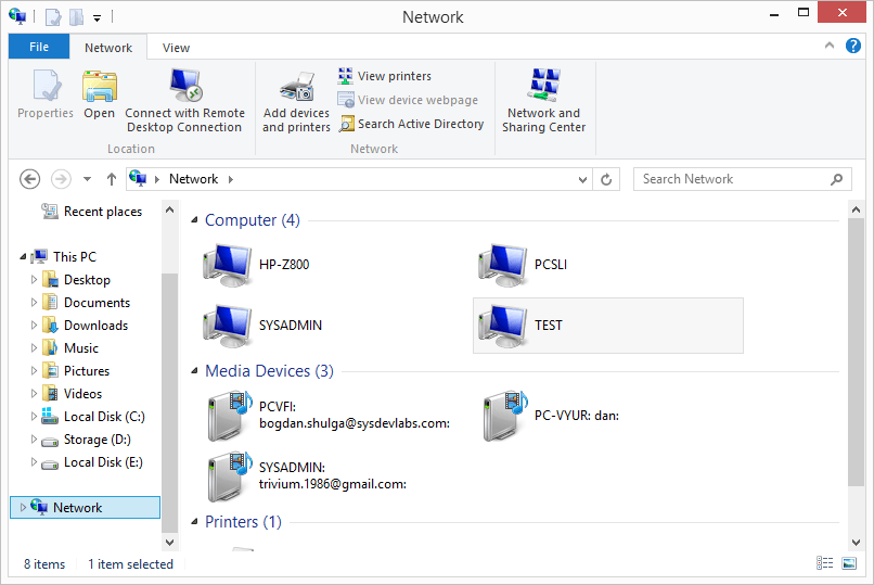 network folder under network locations in file explorer