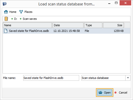 load scan status database dialog in ufs explorer program
