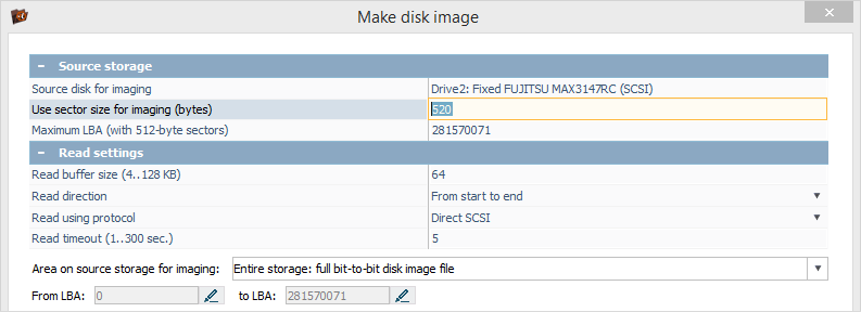 rounded sector size for disk imaging in ufs explorer