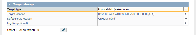 choose another physical disk as target storage in ufs explorer