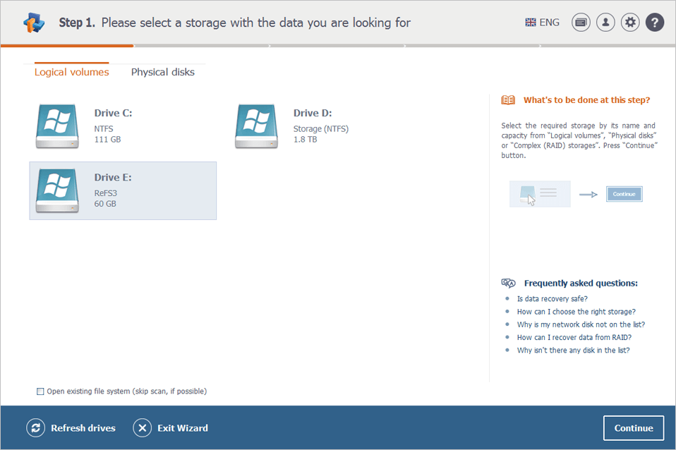 screenshot of refs partition detected in raise data recovery