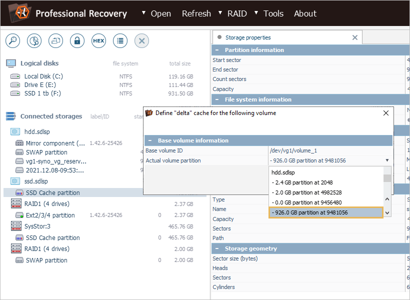 define delta cache for volume in ufs explorer