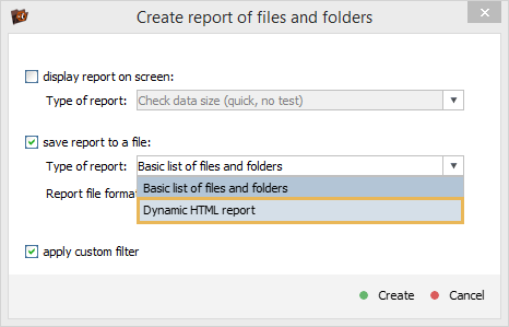 data report generation window in ufs explorer