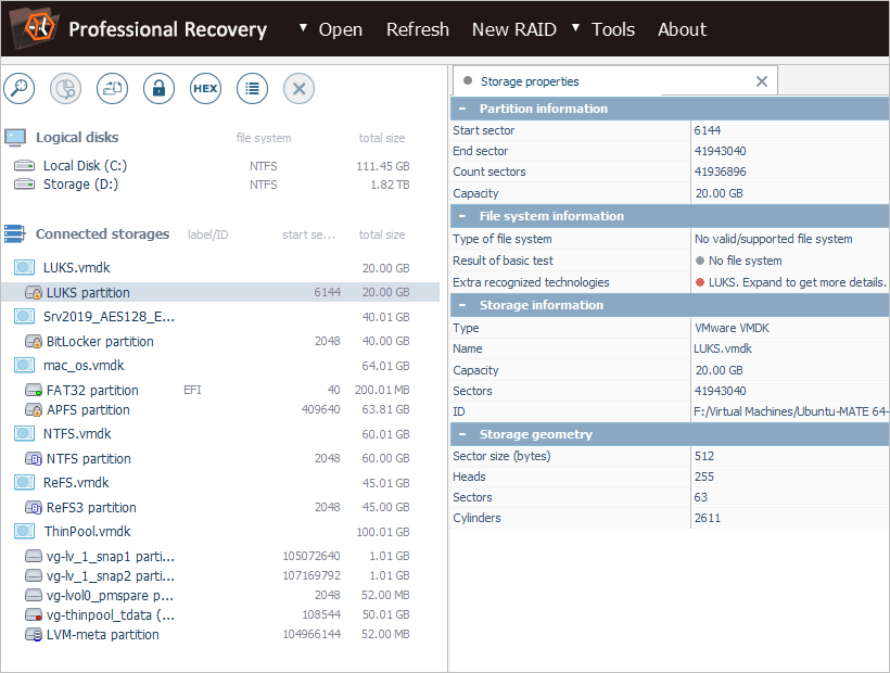 identification of different storage technologies in ufs explorer