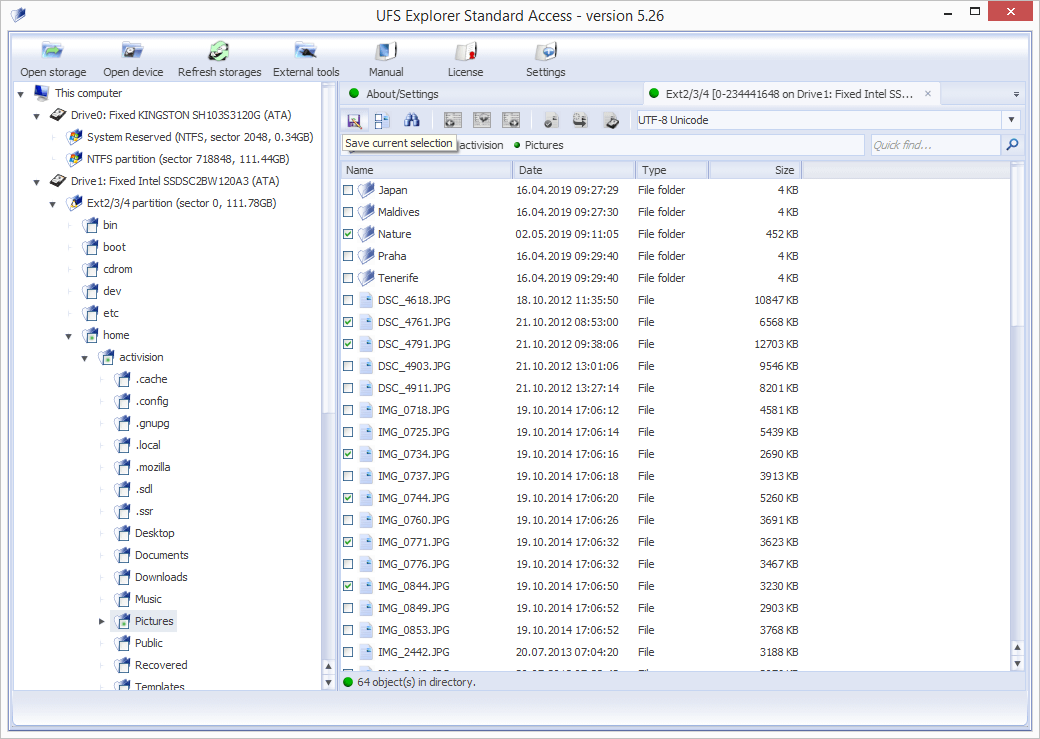 use save current selection tool in ufs explorer standard access program