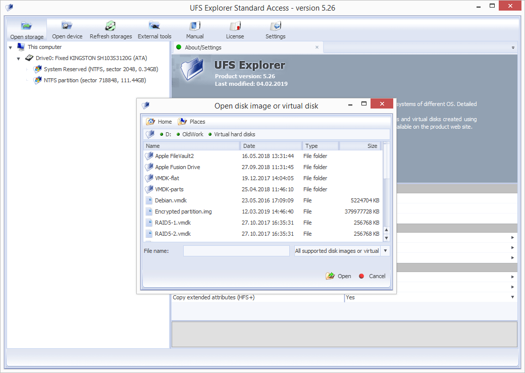 open storage tool in ufs explorer standard access program