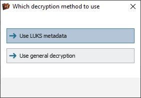 choose encrypted storage decryption method in ufs explorer professional