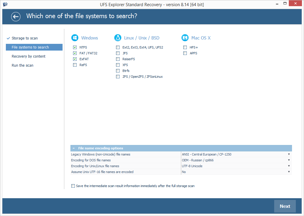 selecting file systems to scan in ufs explorer