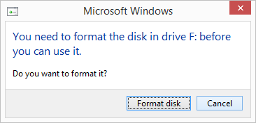 microsoft windows popup suggesting disk formatting