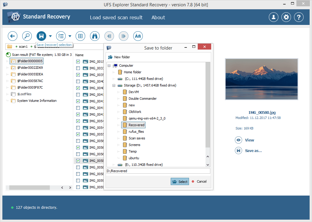 saving group of files recovered from memory card with ufs explorer save selection tool