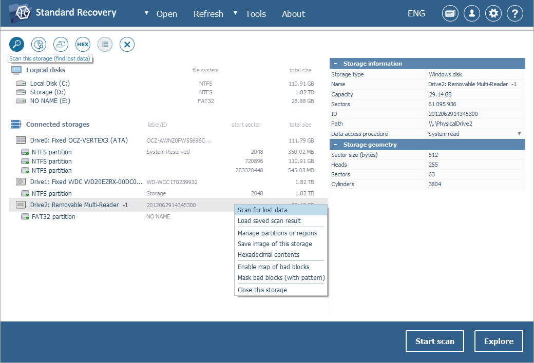 three ways to start memory card scanning in ufs explorer