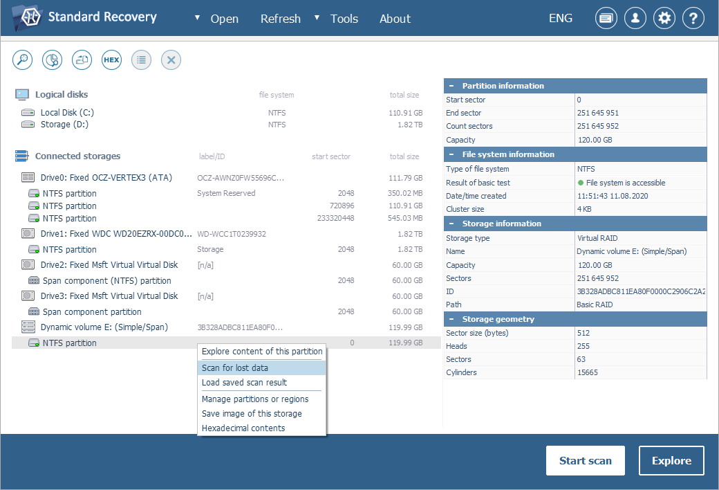 three ways to start selected partition scanning in ufs explorer