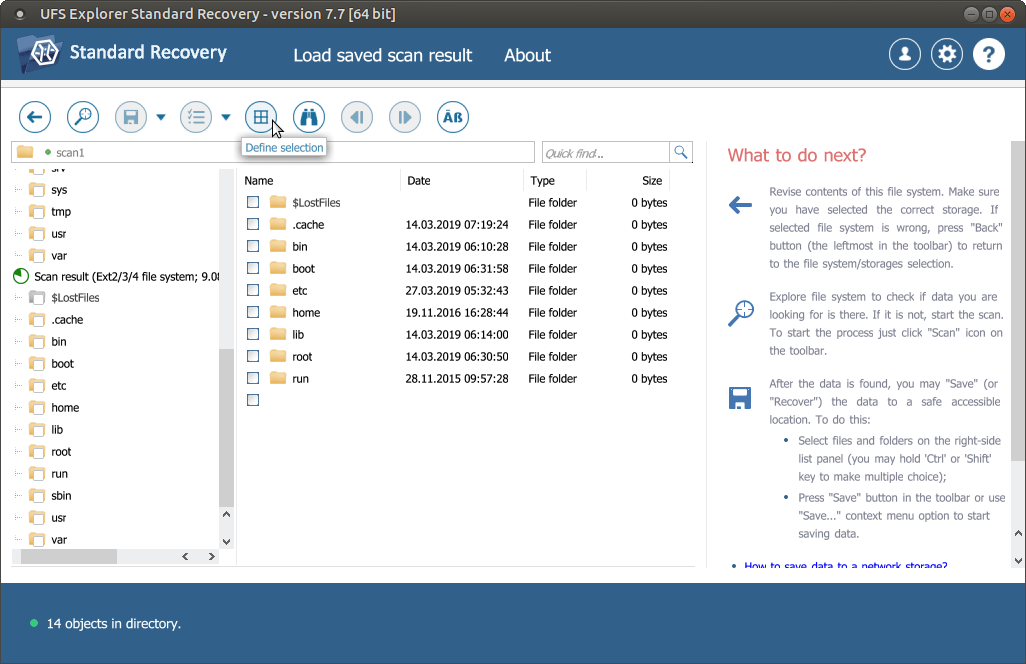 use define selecion option in ufs explorer standard recovery