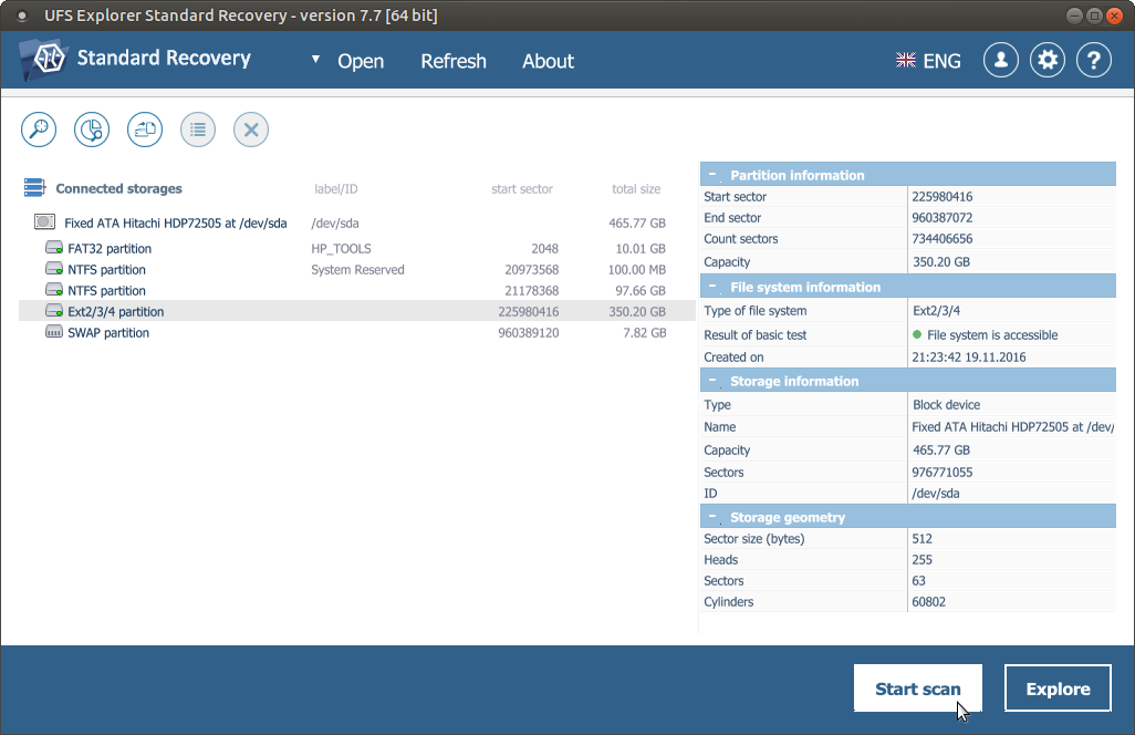 two options to start scan in ufs explorer standard recovery