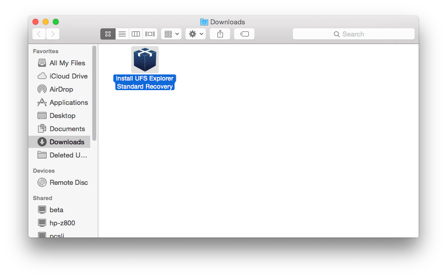 ufs explorer standard recovery installation file in downloads folder on macos