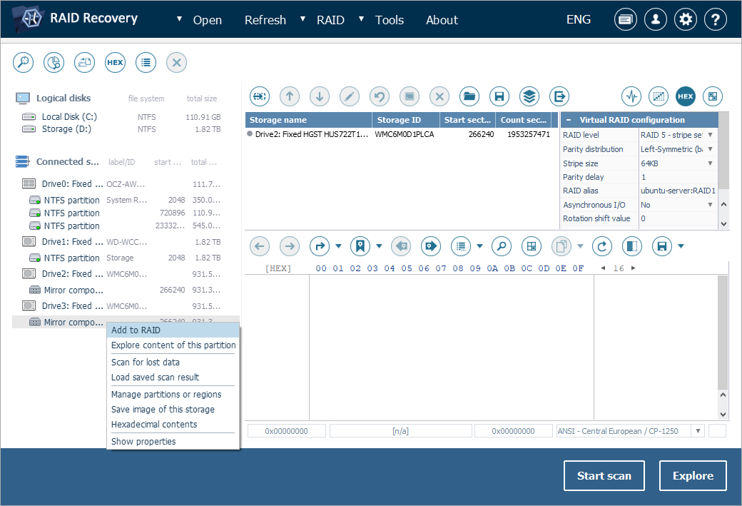 add storages to raid 1 in raid builder in ufs explorer raid recovery software