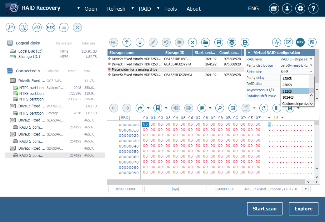 setting stripe size on virtual raid configuration panel of raid builder