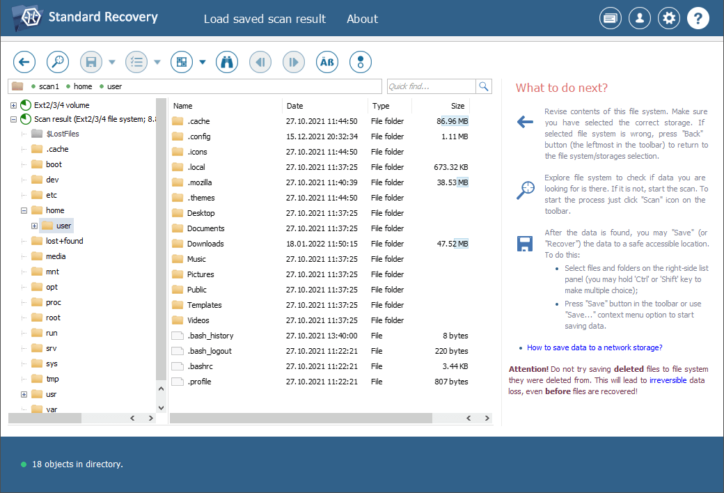 examine results of virtual storage scan in ufs explorer