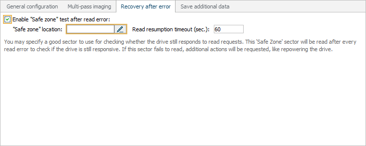 enabling safe zone test in disk imaging configuration window in ufs explorer program