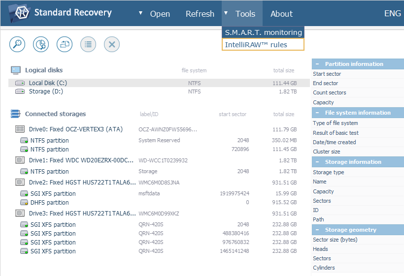 intelliraw rules item under tools element of ufs explorer main menu