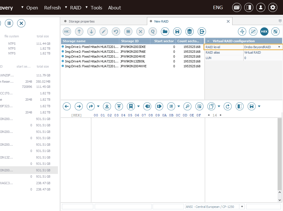 assembling drobo beyondraid of its primary drives in raid constructor of ufs explorer professional recovery software