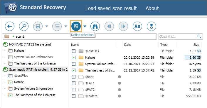 define selection tool in explorer of ufs explorer program