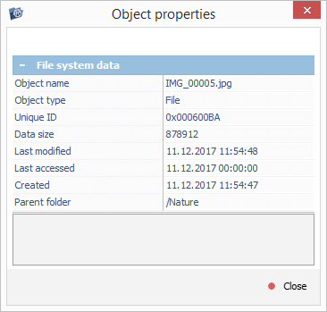 object properties window in ufs explorer program interface