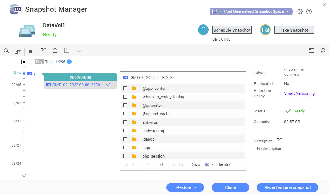 configuración de copias instantáneas a nivel de bloque en el administrador de instantáneas de qnap nas