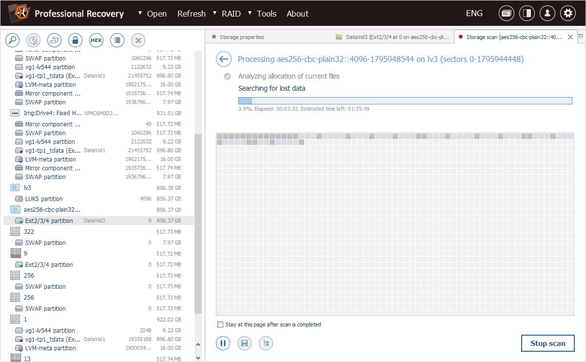 escanear partición de raid de qnap nas en busca de datos perdidos en programa ufs explorer