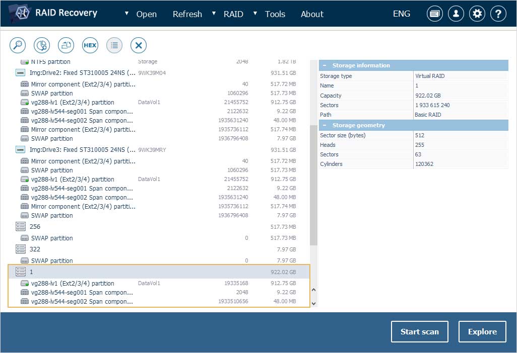 raid de qnap nas ensamblado automáticamente en lista de almacenamientos detectados en interfaz de ufs explorer 