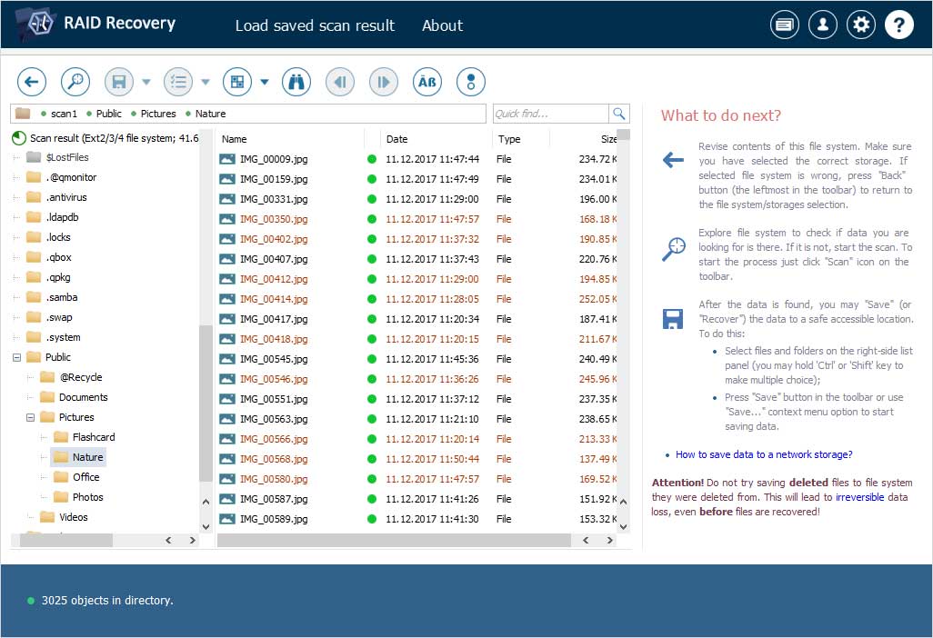 lista de archivos recuperados de qnap nas en interfaz de ufs explorer