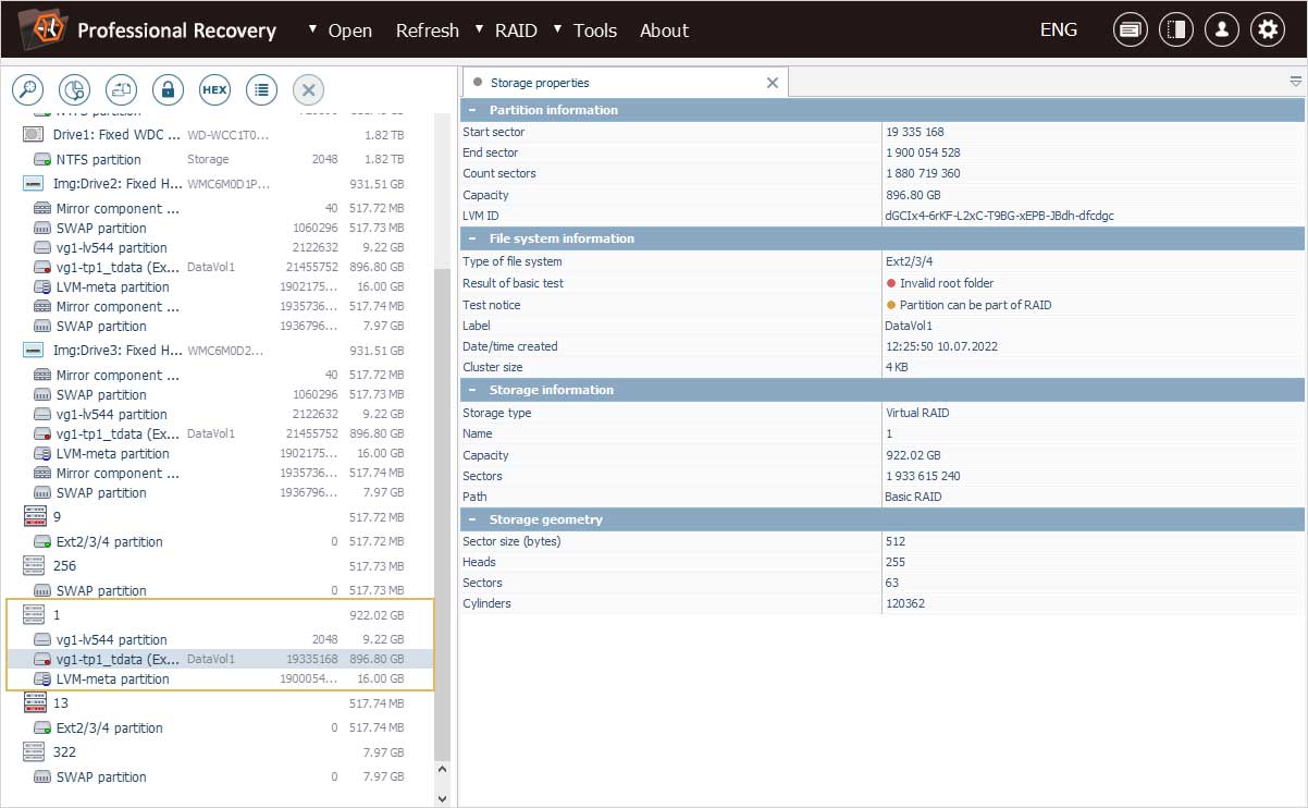qnap nas basado en raid 1 en lista de almacenamientos detectados en programa ufs explorer