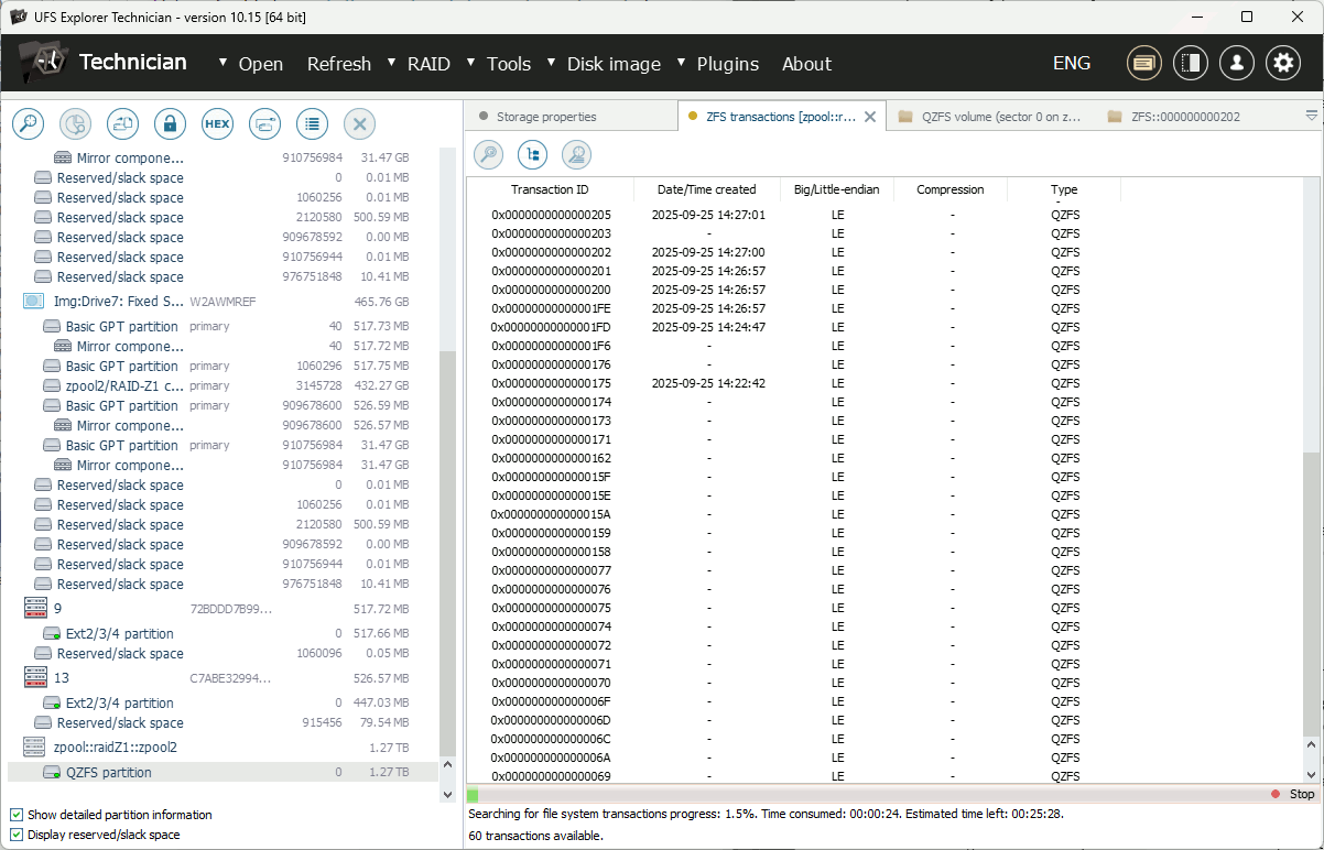 zfs file system transactions - scanning