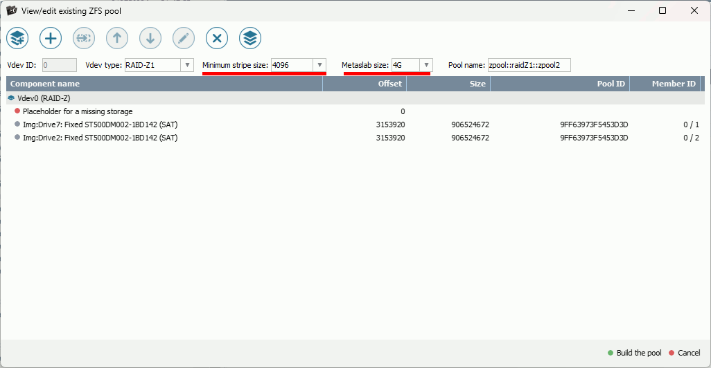 parameters of a test (reference) pool