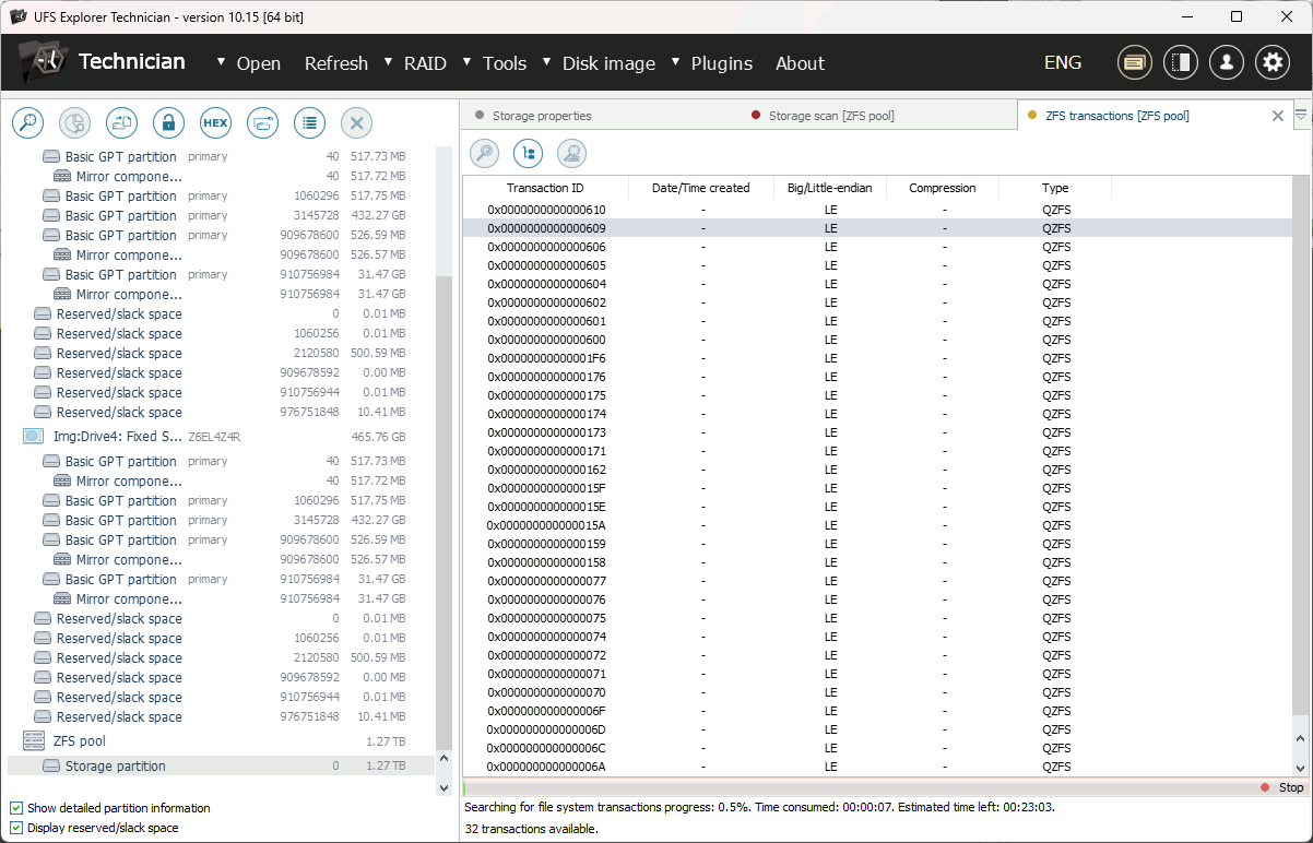 found some zfs transactions